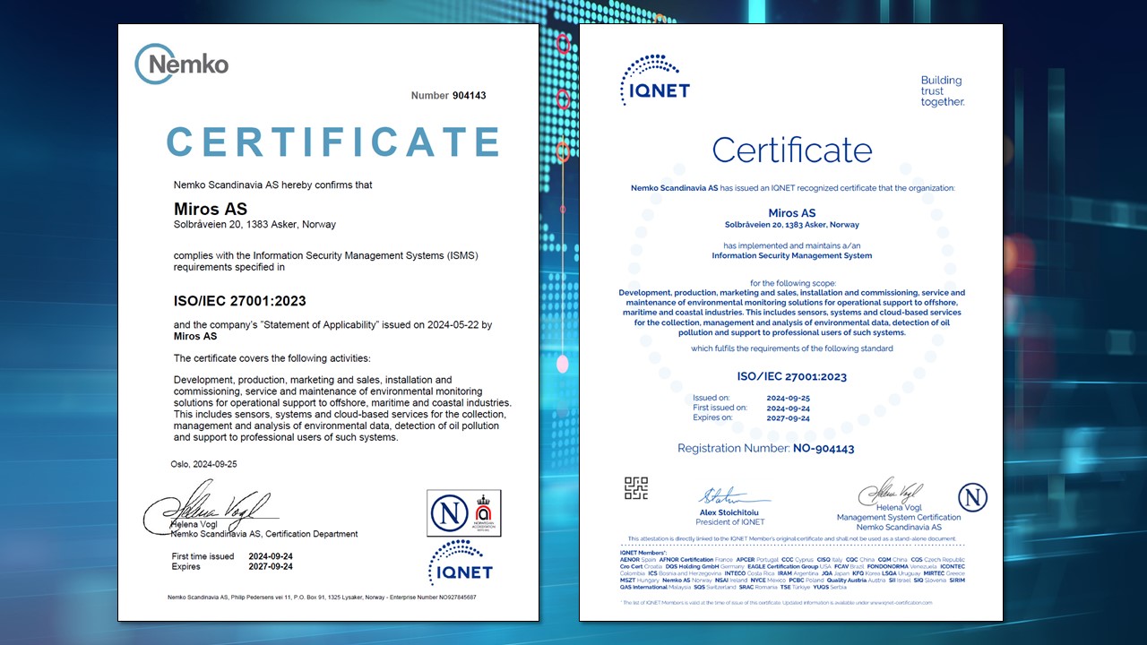 Miros ISO27001_certificates